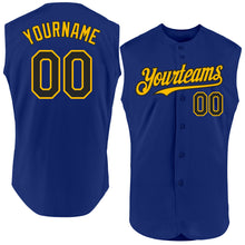 Charger l'image dans la galerie, Custom Royal Black-Gold Authentic Sleeveless Baseball Jersey