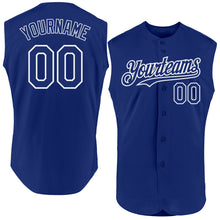 Laden Sie das Bild in den Galerie-Viewer, Custom Royal White Authentic Sleeveless Baseball Jersey