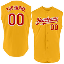 Laden Sie das Bild in den Galerie-Viewer, Custom Gold Red-White Authentic Sleeveless Baseball Jersey