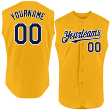 Charger l'image dans la galerie, Custom Gold Navy-White Authentic Sleeveless Baseball Jersey