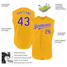 Laden Sie das Bild in den Galerie-Viewer, Custom Gold Purple-White Authentic Sleeveless Baseball Jersey