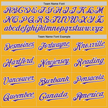 Laden Sie das Bild in den Galerie-Viewer, Custom Gold Purple-White Authentic Sleeveless Baseball Jersey