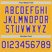 Laden Sie das Bild in den Galerie-Viewer, Custom Gold Purple-White Authentic Sleeveless Baseball Jersey