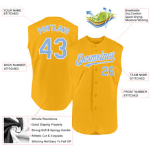 Charger l'image dans la galerie, Custom Gold Light Blue-White Authentic Sleeveless Baseball Jersey