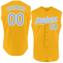 Charger l'image dans la galerie, Custom Gold Light Blue-White Authentic Sleeveless Baseball Jersey