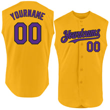 Charger l'image dans la galerie, Custom Gold Purple-Black Authentic Sleeveless Baseball Jersey