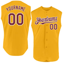 Charger l'image dans la galerie, Custom Gold Burgundy-White Authentic Sleeveless Baseball Jersey