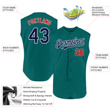 Load image into Gallery viewer, Custom Teal Navy-Red Authentic Sleeveless Baseball Jersey
