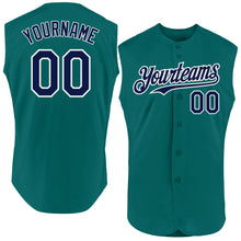 Load image into Gallery viewer, Custom Teal Navy-White Authentic Sleeveless Baseball Jersey