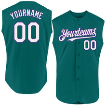 Charger l'image dans la galerie, Custom Teal White-Purple Authentic Sleeveless Baseball Jersey