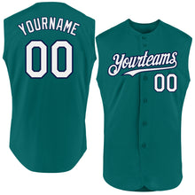 Charger l'image dans la galerie, Custom Teal White-Navy Authentic Sleeveless Baseball Jersey