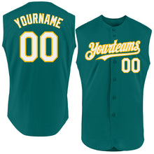 Charger l'image dans la galerie, Custom Teal White-Gold Authentic Sleeveless Baseball Jersey