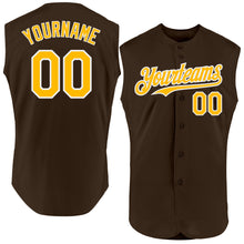 Charger l'image dans la galerie, Custom Brown Gold-White Authentic Sleeveless Baseball Jersey