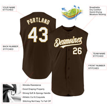 Charger l'image dans la galerie, Custom Brown White-Old Gold Authentic Sleeveless Baseball Jersey