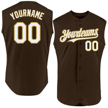 Charger l'image dans la galerie, Custom Brown White-Old Gold Authentic Sleeveless Baseball Jersey