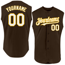 Charger l'image dans la galerie, Custom Brown White-Gold Authentic Sleeveless Baseball Jersey