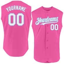 Laden Sie das Bild in den Galerie-Viewer, Custom Pink White-Light Blue Authentic Sleeveless Baseball Jersey