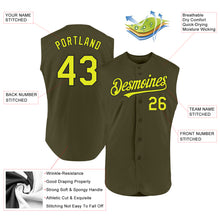 Laden Sie das Bild in den Galerie-Viewer, Custom Olive Neon Yellow-Black Authentic Sleeveless Salute To Service Baseball Jersey