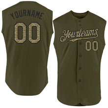 Laden Sie das Bild in den Galerie-Viewer, Custom Olive Camo-Black Authentic Sleeveless Salute To Service Baseball Jersey