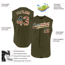 Laden Sie das Bild in den Galerie-Viewer, Custom Olive Vintage USA Flag-Cream Authentic Sleeveless Salute To Service Baseball Jersey