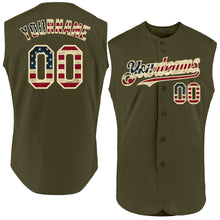 Laden Sie das Bild in den Galerie-Viewer, Custom Olive Vintage USA Flag-Cream Authentic Sleeveless Salute To Service Baseball Jersey