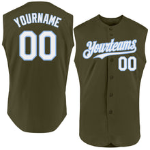Laden Sie das Bild in den Galerie-Viewer, Custom Olive White-Light Blue Authentic Sleeveless Salute To Service Baseball Jersey