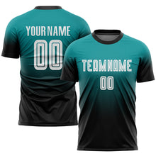 Load image into Gallery viewer, Custom Teal White-Black Sublimation Fade Fashion Soccer Uniform Jersey