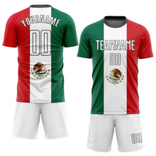 Laden Sie das Bild in den Galerie-Viewer, Custom Kelly Green White Red-Black Sublimation Mexican Flag Soccer Uniform Jersey