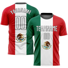 Laden Sie das Bild in den Galerie-Viewer, Custom Kelly Green White Red-Black Sublimation Mexican Flag Soccer Uniform Jersey