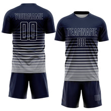 Charger l'image dans la galerie, Custom Navy Gray Pinstripe Fade Fashion Sublimation Soccer Uniform Jersey