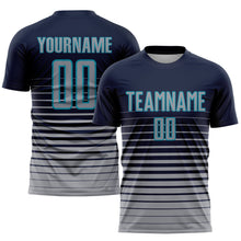 Charger l'image dans la galerie, Custom Navy Gray-Teal Pinstripe Fade Fashion Sublimation Soccer Uniform Jersey