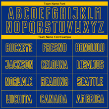 Charger l'image dans la galerie, Custom Royal Yellow Pinstripe Fade Fashion Sublimation Soccer Uniform Jersey