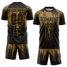 Laden Sie das Bild in den Galerie-Viewer, Custom Old Gold Black Sublimation Soccer Uniform Jersey