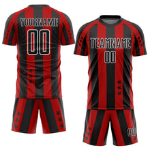 Load image into Gallery viewer, Custom Red Black-White Stars And Stripes Sublimation Soccer Uniform Jersey