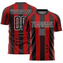Load image into Gallery viewer, Custom Red Black-White Stars And Stripes Sublimation Soccer Uniform Jersey