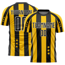 Load image into Gallery viewer, Custom Gold Black-White Stars And Stripes Sublimation Soccer Uniform Jersey