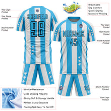 Laden Sie das Bild in den Galerie-Viewer, Custom White Sky Blue-Black Stars And Stripes Sublimation Soccer Uniform Jersey