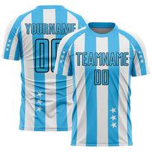 Laden Sie das Bild in den Galerie-Viewer, Custom White Sky Blue-Black Stars And Stripes Sublimation Soccer Uniform Jersey