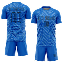 Загрузить изображение в средство просмотра галереи, Custom Sky Blue Black Wavy Lines Sublimation Soccer Uniform Jersey