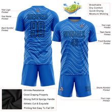 Загрузить изображение в средство просмотра галереи, Custom Sky Blue Black Wavy Lines Sublimation Soccer Uniform Jersey