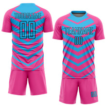 Load image into Gallery viewer, Custom Pink Sky Blue-Black Arrow Shapes Sublimation Soccer Uniform Jersey