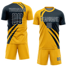 Charger l'image dans la galerie, Custom Gold Navy-White Curve Lines Sublimation Soccer Uniform Jersey