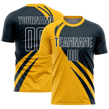 Charger l'image dans la galerie, Custom Gold Navy-White Curve Lines Sublimation Soccer Uniform Jersey