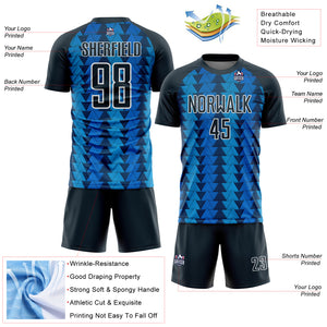 Custom US Navy Blue Navy-White Triangle Shapes Sublimation Soccer Uniform Jersey
