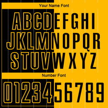 Load image into Gallery viewer, Custom Gold Black Pinstripe Split Fashion Sublimation Soccer Uniform Jersey