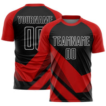 Load image into Gallery viewer, Custom Red Black-White Arrow Shapes Sublimation Soccer Uniform Jersey