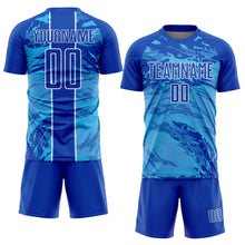 Charger l'image dans la galerie, Custom Thunder Blue Sky Blue-White Abstract Fluid Sublimation Soccer Uniform Jersey