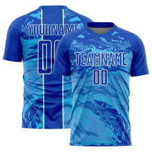 Charger l'image dans la galerie, Custom Thunder Blue Sky Blue-White Abstract Fluid Sublimation Soccer Uniform Jersey