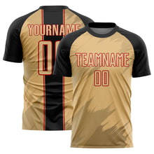 Laden Sie das Bild in den Galerie-Viewer, Custom Old Gold Black-Red Sharp Shapes Sublimation Soccer Uniform Jersey