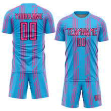 Charger l'image dans la galerie, Custom Sky Blue Pink-Black Pinstripe Sublimation Soccer Uniform Jersey